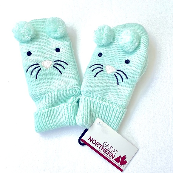 NWT Great Northen Kids Kitty Knit Hat And Mittens, Size 4-6X - Picture 5 of 7